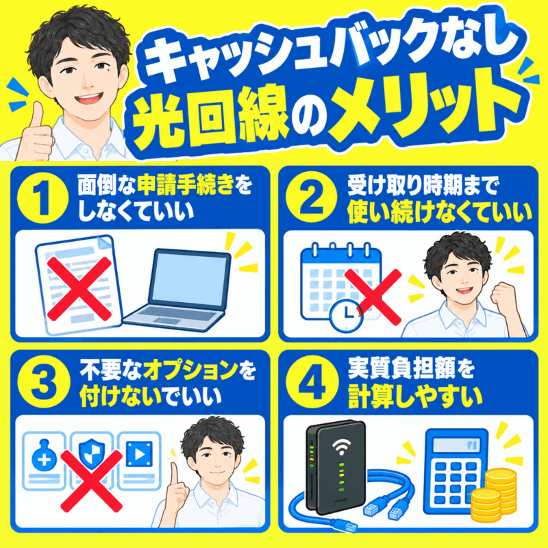 キャッシュバックなしの光回線のメリット