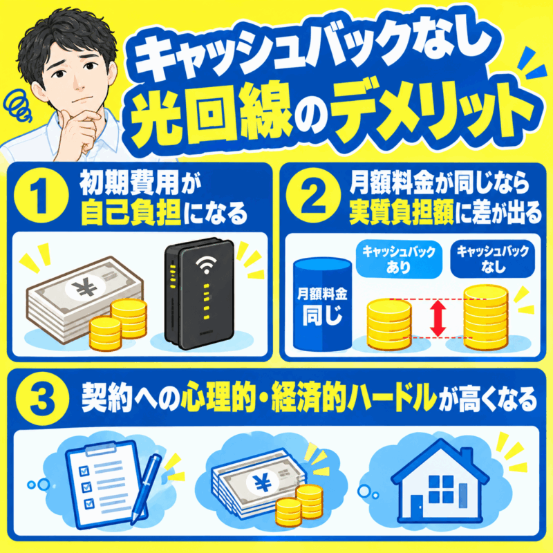 キャッシュバックなしの光回線のデメリット
