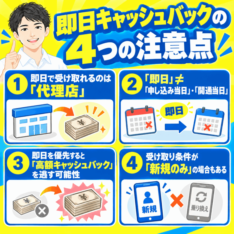 即日キャッシュバックの4つの注意点