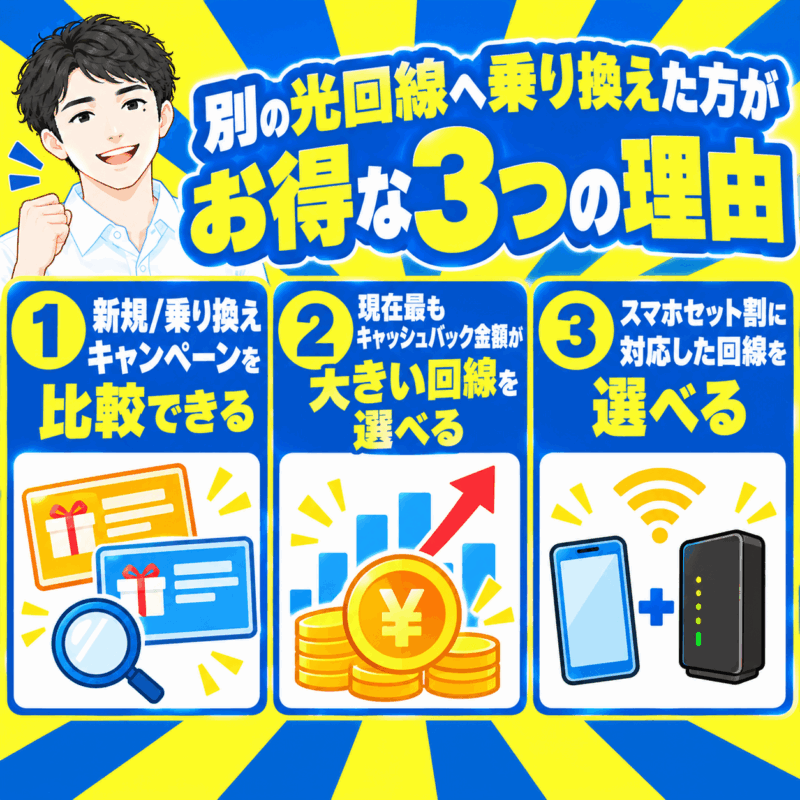 別の光回線へ乗り換えた方がお得な3つの理由